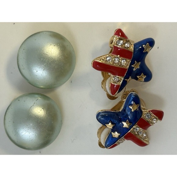 Vintage Clip-On Earring Lot 1980s-90s‎ Bold Enamel Pearl Beaded Statement Retro - Picture 3 of 8